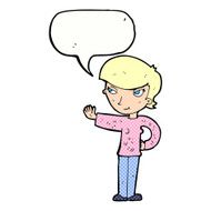 cartoon woman waving with speech bubble N395