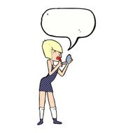 cartoon woman applying lipstick with speech bubble N11