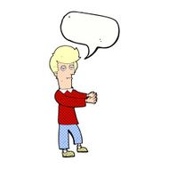 cartoon bored man showing the way with speech bubble N12