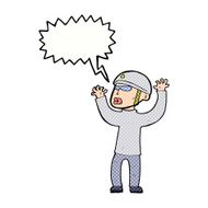 cartoon security man panicking with speech bubble N12