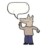 cartoon happy wolf man with speech bubble N23