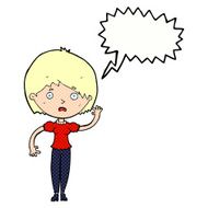 cartoon waving woman with speech bubble N170