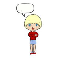 cartoon woman with crossed arms speech bubble N57
