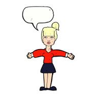 cartoon woman shrugging shoulders with speech bubble N586
