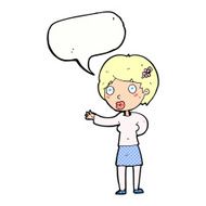 cartoon waving woman with speech bubble N172