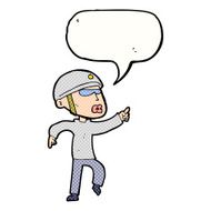 cartoon man in bike helmet pointing with speech bubble N12