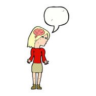 cartoon clever woman shrugging shoulders with speech bubble N12