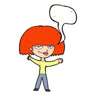 cartoon smug woman with speech bubble N24