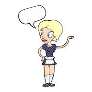 cartoon woman in maid costume with speech bubble N12
