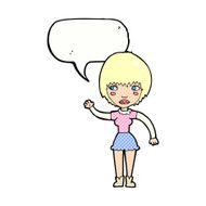 cartoon waving woman with speech bubble N173