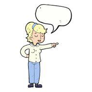 cartoon friendly woman pointing with speech bubble N12