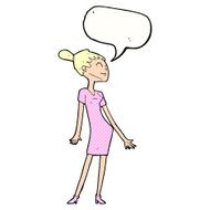 cartoon woman in dress with speech bubble N48