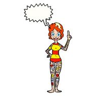 cartoon woman covered in tattoos with speech bubble N11