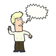 cartoon man making peace sign with speech bubble N12