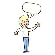 cartoon man waving with speech bubble N36