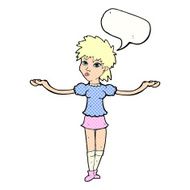 cartoon woman shrugging shoulders with speech bubble N588