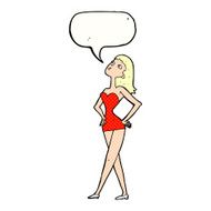 cartoon woman in party dress with speech bubble N12