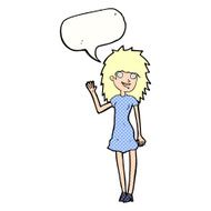 cartoon happy woman waving with speech bubble N12