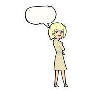 cartoon woman in trench coat with speech bubble N36