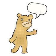 cartoon happy waving bear with speech bubble N4