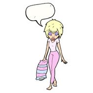 cartoon woman going to bed with speech bubble N12