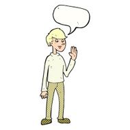 cartoon waving man with speech bubble N46