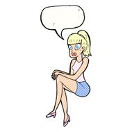 cartoon pretty woman with speech bubble N326