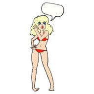 cartoon pretty woman in bikini with speech bubble N11