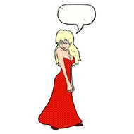 cartoon pretty woman in dress with speech bubble N59