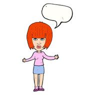 cartoon woman shrugging shoulders with speech bubble N589
