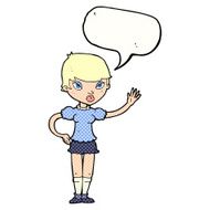 cartoon woman waving with speech bubble N396