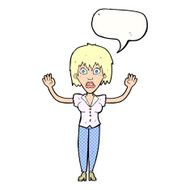 cartoon woman stressing out with speech bubble N23