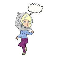 cartoon woman wearing space helmet with speech bubble N24