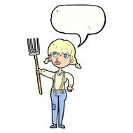 cartoon farmer girl with speech bubble N12
