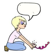 cartoon girl playing computer games with speech bubble N11