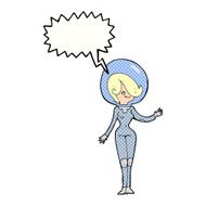 cartoon space woman with speech bubble N34