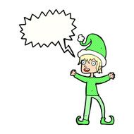 cartoon excited christmas elf with speech bubble N12