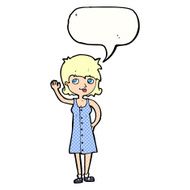 cartoon pretty woman waving with speech bubble N105