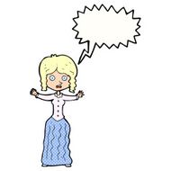 cartoon worried victorian woman with speech bubble N12