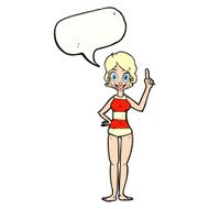 cartoon woman in striped swimsuit with speech bubble N12