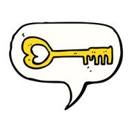 cartoon heart shaped key with speech bubble N4