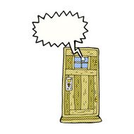 cartoon old wood door with speech bubble N4