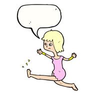 cartoon happy woman kicking with speech bubble N12