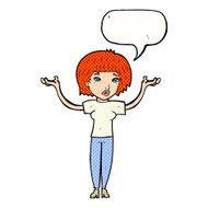 cartoon woman shrugging shoulders with speech bubble N592