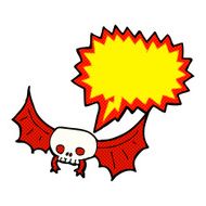 cartoon spooky skull bat with speech bubble N8