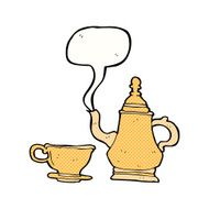 cartoon coffee pot and cup with speech bubble N4