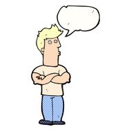 cartoon man with folded arms speech bubble N34