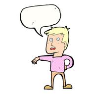 cartoon man making camp gesture with speech bubble N35