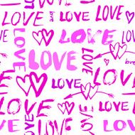 Pattern with hand painted words love
