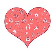 Vector Cartoon Heart with Valentines Pattern Fill N2